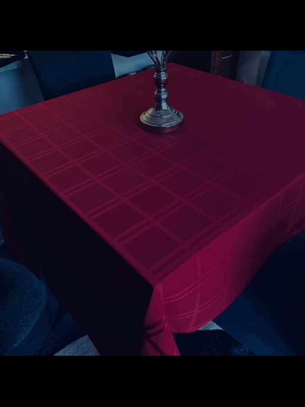 Deep Red Square-Pattern Dining Tablecloth - Unbranded 117” by 60”